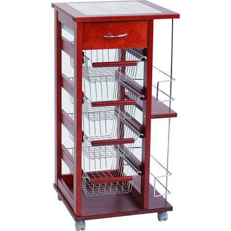Carrello salvaspazio con cesti portafrutta e portabottiglie Ciliegio (1/6)