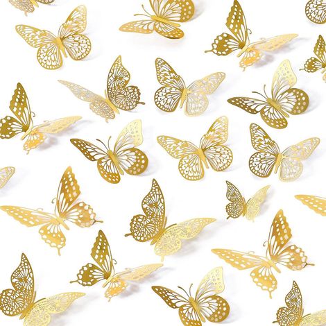 Décoration murale papillons 3D, 48 pièces, papillons dorés (1/5)