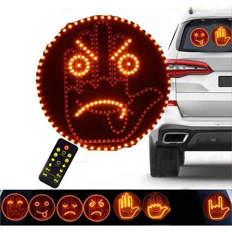 Auto-Handleuchte mit Fernbedienung, kompatibel mit 4 Gestenleuchten für Pannenhilfe, 4 Emojis und 4 Gesten, lustige LED-Anzeige für Fahrverhalten.