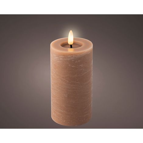 Bougie en cire LED lignes marbrées Ø7x15cm LUMINEO – Marron (1/2)