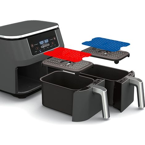 Tapis de cuisson réutilisables en silicone antiadhésif pour friteuse à air à double panier - Accessoires de cuisine pour friteuses à air à double panier (1/5)