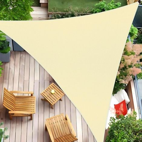 Toldo triangular de 2 x 2 x 2 m – Protección para terraza, tejido Oxford, impermeable y resistente a los rayos UV, color beige. (1/4)