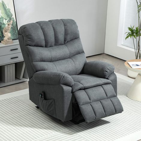 Sillón elevador, sillón reclinable eléctrico con función de masaje, sillón tapizado con función de elevación, metal, tela, gris. (1/5)