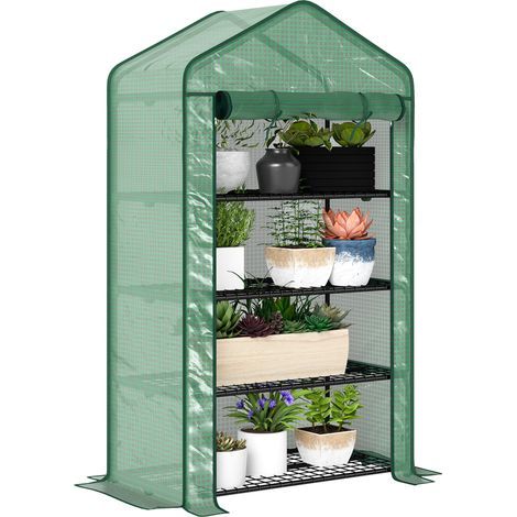 Serra da giardino per balcone, scaffale serra a 4 livelli, 90L x 49l x 160H cm, acciaio zincato, telo rimovibile in PE ad alta densità, verde (1/5)
