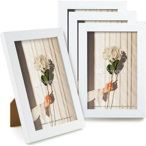 Bilderrahmen 4 Stück MDF Acrylglas Drehverschluss 10x15 cm weiß 4x (1/5)