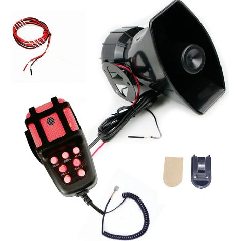 Klaxon de voiture Trompette Trompette d'alarme 7 tons Car Horn Lumière rouge et trompette noire 130db Avec microphone pa système de haut - parleurs sirène de police pour 12V Bateau Car ect (1/5)
