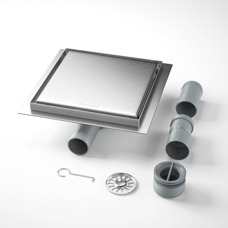 20 cm 2 in 1 Stainless Steel Floor Shower Drain with 360° Siphon, Water Proof and Hair Filter, 2 x DN50 DN40 Drain Adapters, Silver (1/5)