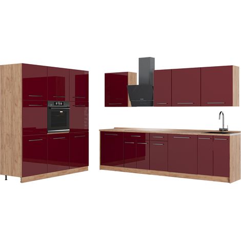 Cucina componibile Fame-Line, Bordeaux lucido/Rovere dorato, 460 cm senza piano di lavoro, Vicco (1/5)