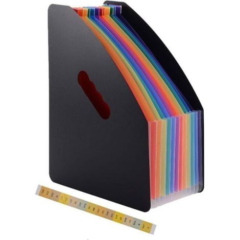 Noir.13 Compartiments A4 Porte Revue Portrait Extensible Rangement Papier Organisateur pour Bureau (1/4)