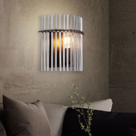 LED Wandleuchte Glasstäbe Wohnzimmerlampe schwarz rauchfarben Wandlampe Schlafzimmer, Metall, 7W 806lm warmweiß, LxBxH 12,5x25x26 cm