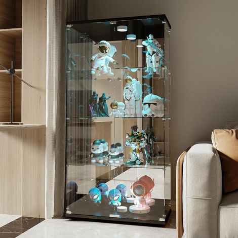 Glasvitrine mit LED, 4 Ebenen, 2 Türen, gehärtetes Glas, 80x36x164 cm (1/5)