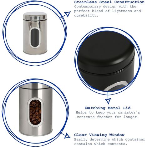 Boîte de conservation alimentaire en acier inoxydable avec hublot transparent, boîte hermétique noire pour café, thé et sucre pour cuisine (1/5)