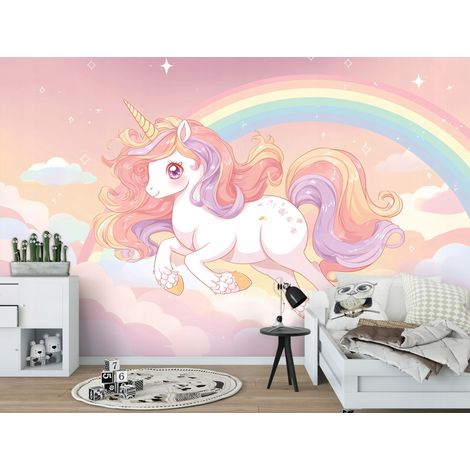 Fototapete Einhorn Regenbogen, für Kinderzimmer, 150 x 105 cm – Komplettset inkl. Kleister & Anleitung (1/5)
