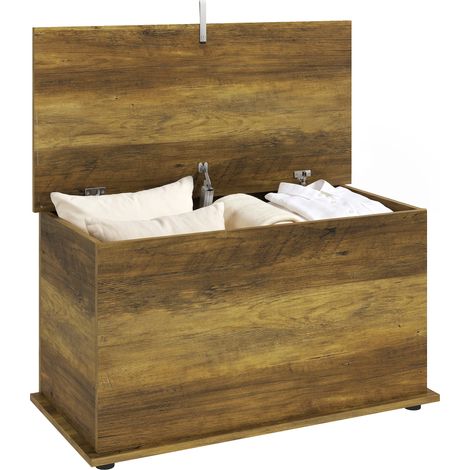 HOMCOM Storage Chest with Safety Hinged Lid, 102L Storage Box, Brown (1/5)