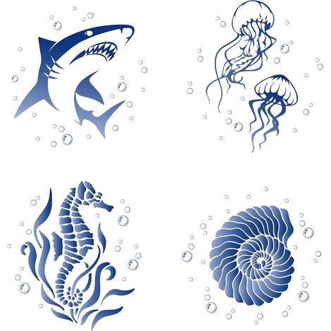 4PCS Autocollants de Fenêtre d'animaux de Mer Statique Mer Hippocampe Verre Porte Coulissante Autocollant Méduse Requin Conque S'Accroche Vinyle Film Océan Chambre Salle de Bains Stickers