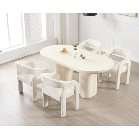 Esszimmerstühle 4er Set, Polsterstühle mit Holzbeinen, Chenille, Weiß (1/5)