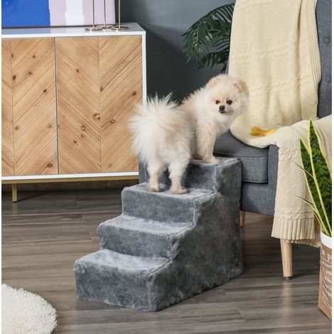 Escalier pour chiens à 4 marches 60 x 35 x 44 cm, pour lit et canapé, jusqu'à 5 kg, gris clair (1/5)