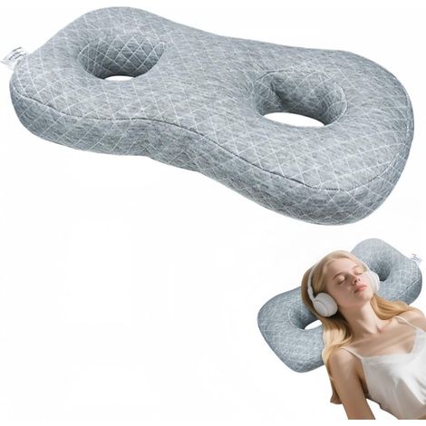 Oreiller à double trou d'oreille, coussin de soutien des oreilles et du cou pour les personnes dormant sur le côté, les porteurs d'écouteurs/boucles d'oreilles, oreiller lavable pour un sommeil (1/5)