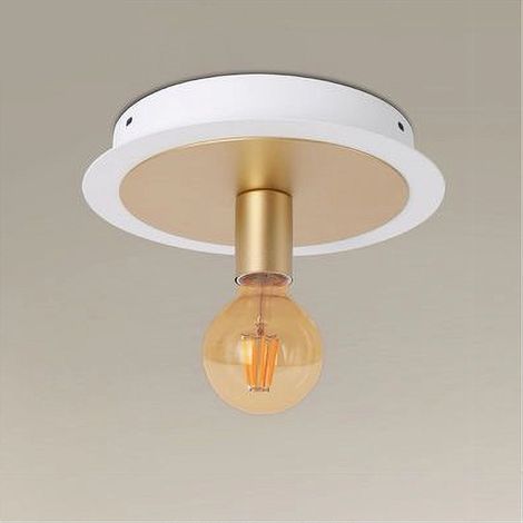 Trade Shop - Plafoniera Da Soffitto In Metallo Oro Bianco Con Luce Lampada Attacco E27 32651 -