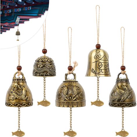 5 Pcs Bénédiction Carillon À Vent Cloche de Bénédiction Feng Shui Carillons Campanule Carillons à Vent Fengshui Bells Bouddha Carillon à Vent Phoenix Carillon à Vent en Métal pour la Maison et Jardin (1/4)