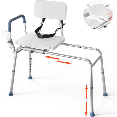 Chaise de Baignoire Coulissante, Siège de Transfert pour Baignoire, Capacité 180 kg, Accoudoir et Dossier, pour Adultes, Personnes Âgées et Handicapés, Hauteur Réglable, Mode Chaise Percée (1/5)