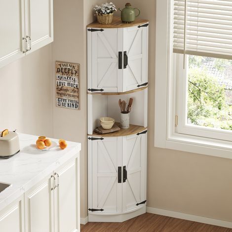 AMXCNOY Meuble d'angle de 39,5 x 39,5 x 180 cm, 5 compartiments de rangement, style vintage, aspect bois blanc, rustique, gain de place, idéal pour le salon, la cuisine et la salle à manger, avec disp (1/5)