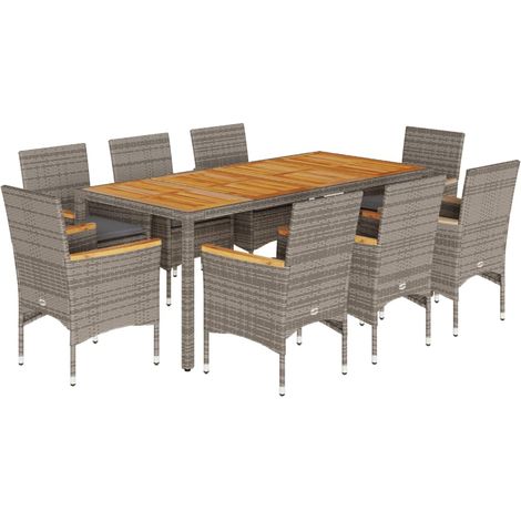 Maison Exclusive - Set Pranzo da Giardino 9pz con Cuscini Polyrattan Acacia Grigio