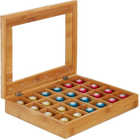 Relaxdays – Boîte à thé en bambou 24 compartiments – Couvercle transparent pour accès rapide – Rangement sachets de thé et capsules – Dimensions 30 x 25 x 5,5 cm (1/5)
