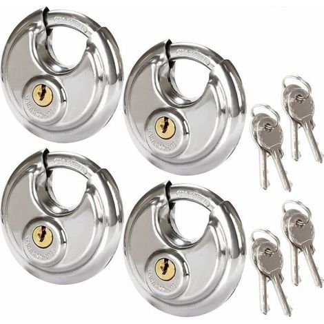Lot de 4 Cadenas Circulaires de Sécurité, 70MM Cadenas Rond en Acier Inoxydable, Cadenas à Disque Résistant à la Rouille (1/4)