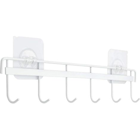 Organisateur d'ustensiles à 6 crochets, support pour ustensiles salle de bain /de cuisine, blanc (1/5)