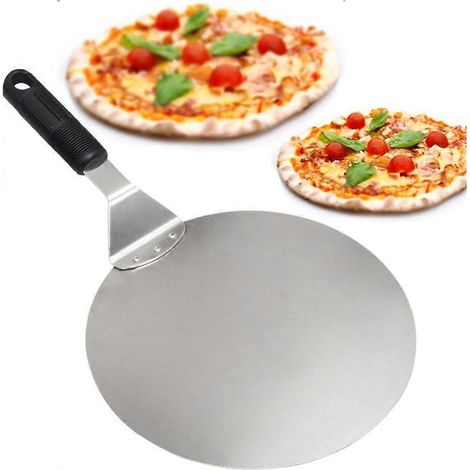 Pelle à pizza ronde en acier inoxydable avec manche antidérapant, idéale pour les gâteaux, pizzas et tartes. (1/5)