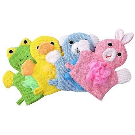 Gants de douche de bébé Mignons Gants de bain pour animaux Marionnettes Style Soft Baby Éponge Gants de bain (4 pièces) (1/2)