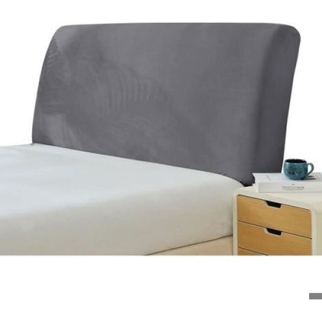 Housse De Tête De Lit - Velours Stretch - Gris Clair - 200 À 220 Cm - Antipoussière (1/4)