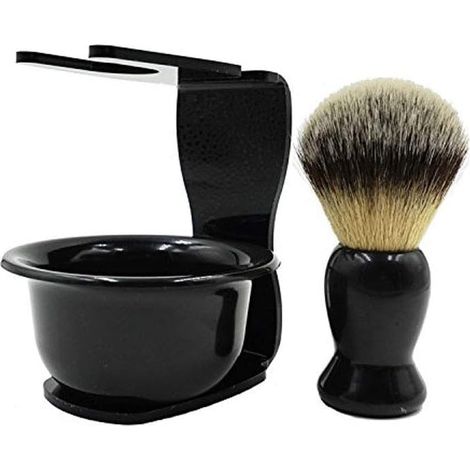 Kit da barba 3 in 1 per uomo: pennello + supporto + ciotole per sapone da barba - Accessori per la rasatura del viso da uomo - Strumenti puliti - 7,5x7,5x12 cm (1/5)