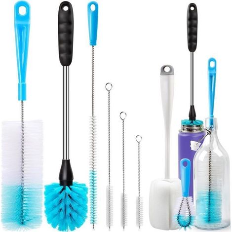 8Pcs Goupillons Bouteille Brosses de Nettoyage pour Bouteilles à col étroit, Décanteur de vin, Gobelets étroits, Tuyaux (1/5)