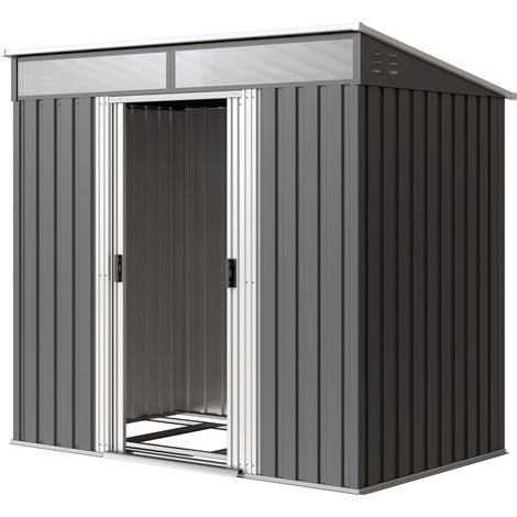 Casetta da giardino porta attrezzi acciaio zincato 4 finestre 2 ganci 195x122x181,5 cm grigio