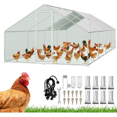 Jiubiaz Hühnerstall Hühnerhaus 3x8x2m Kleintierstall Freilaufgehege Kleintiergehege Voliere Freigehege Hühnerkäfig Geflügelstall Verzinkter Stahlrahmen mit Da