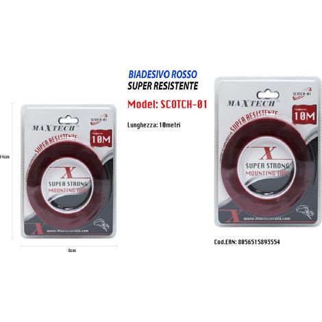 Trade Shop - ROTES DOPPELSEITIGES KLEBEBAND, SUPERBESTÄNDIGER KLEBSTOFF, 10 MT, MAXTECH-BEFESTIGUNG -
