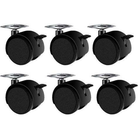 Roulettes Pivotantes - Diamètre 40 mm - Nylon Sans Trace - Frein Intégré - Plaque De Fixation Universelle - 6 Pièces
