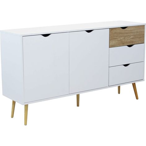 Mobile credenza madia da interno in legno con 2 ante e 3 cassetti 147x39x82h cm Natural White