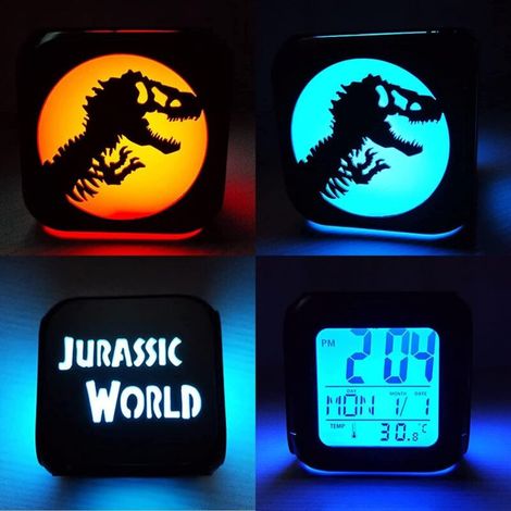 Juras,s,ic Park Dinosaure 3D Stéréo Petit Réveil Créatif LED Veilleuse Horloge électronique Horloge de Chevet Chambre Lumière Ambiante-avec Cordon d'alimentation USB (1/4)