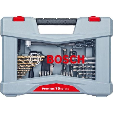 Bosch – Coffret Premium 76 pièces pour perçage et vissage – Forets béton, métal et carrelage – Porte-embouts Quick-Change – Butée de profondeur – 2608P00234