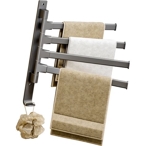 Porte-serviettes pivotant à 4 bras en aluminium spatial épais, rotation à 180 degrés, pour salle de bain, maison ou hôtel. (1/5)
