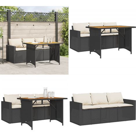 2-tlg. Garten-Essgruppe mit Kissen Schwarz Poly Rattan - Gartengesetze - Gartenmöbelset - Outdoor-Lounge - Balkonmöbel - Terrassenmöbel - Home & Living (1/5)