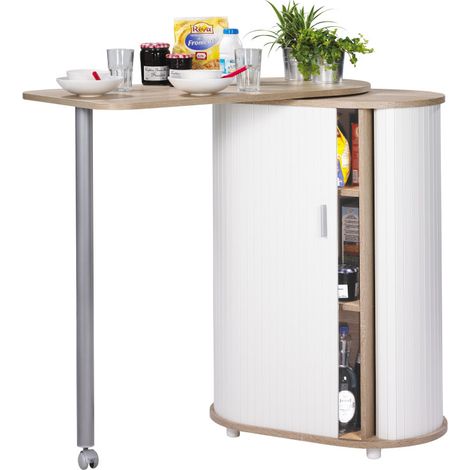 Table mange-debout pivotante chêne blanc – Dimensions 104,8 x 105,1 x 44 cm – 3 niches de rangement – Éco-conçue, fabriquée en France (1/5)