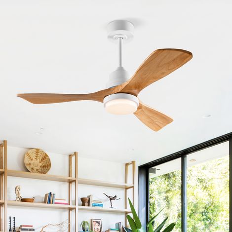 REDOM Ventilador de techo con luz, mando a distancia, 6 velocidades, motor DC reversible, madera y metal blanco natural