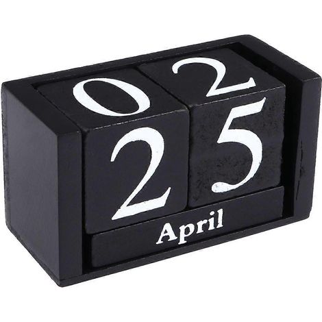 Calendrier de bureau en bois vintage, bloc de bois, affichage du mois et de la date-9.5X5.5CM-Black (1/3)