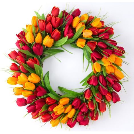 Guirlande De Tulipes Artificielles - 40 Cm De Diamètre - Pour Porte D Entrée Intérieur Extérieur - Décoration Printemps Saint Valentin Pâques - 1 Pièce (1/4)