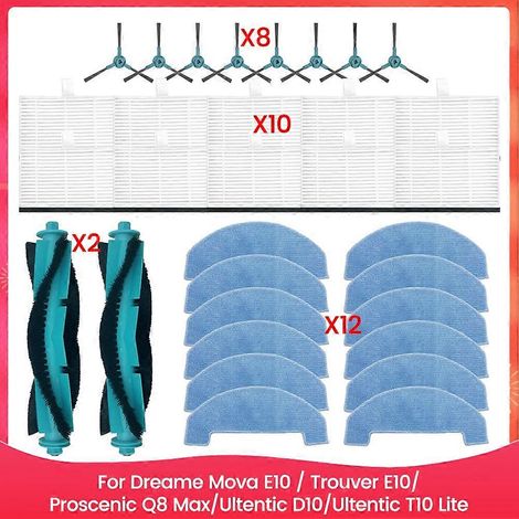 Filtre pour aspirateur brosse pour aspirateur Filtre de brosse pour aspirateur filtre de 32PCS Brosse Filtre and Serpillière Cloth Kit pour Dreame Mova E10 Trouver Q8Max D10 T10 Aspirateur pièce détac (1/5)