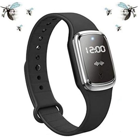 Bracelets Montre-bracelet électronique anti-moustiques à ultrasons anti-moustiques avec chargement USB/étanche/réutilisable/portable, pour enfants et adultes (version améliorée) (noir) (1/5)